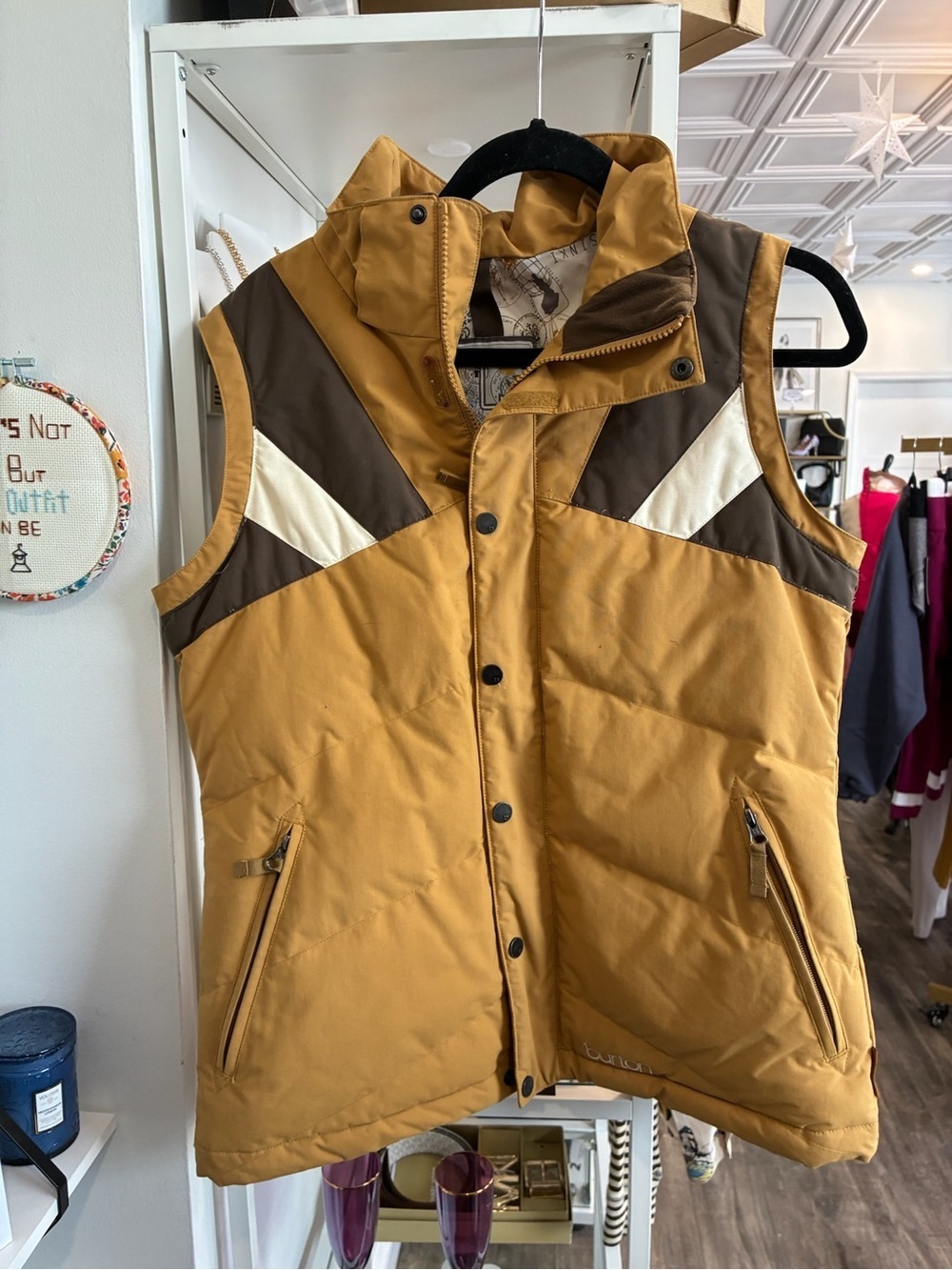 Burton Quilted Mustard Puffer Vest with Contrast Panels